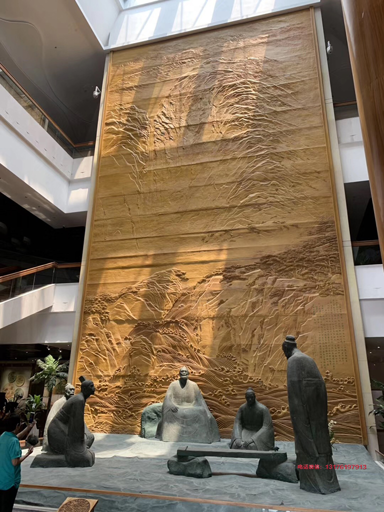 山水浮雕壁畫-迎門墻山水浮雕圖片適合安裝在什么地方