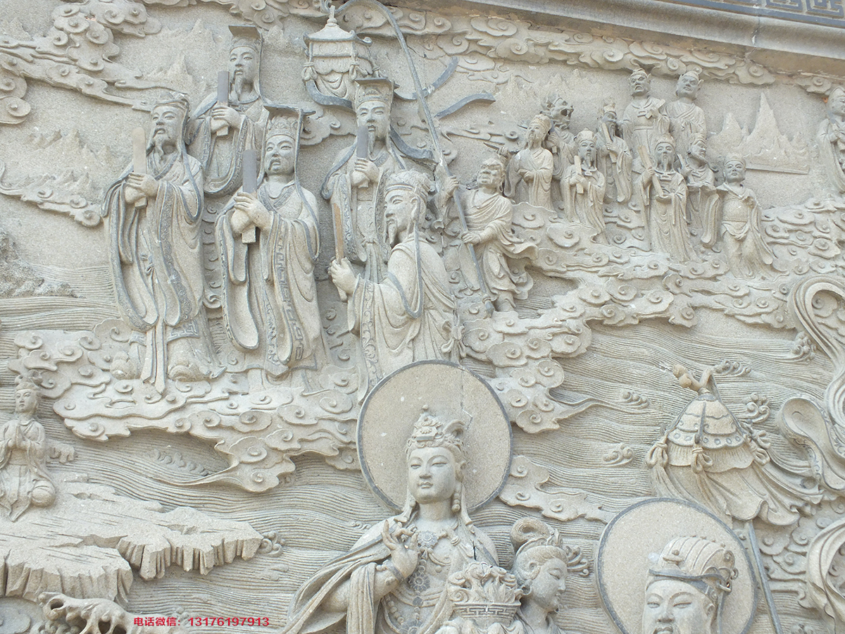 佛教極樂世界石材浮雕石雕壁畫景墻設計